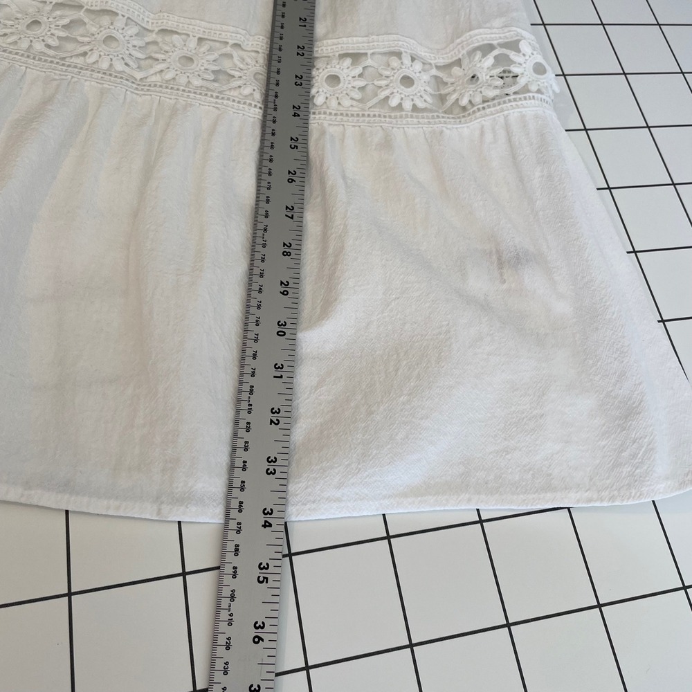 White Tiered Maxi Skirt Floral Lace Inset Elastic Waist Boho Cottagecore Size S - Picture 6 of 8
